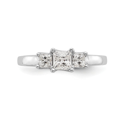 14K White Gold 3 Stone Simulated Diamond Engagement Ring