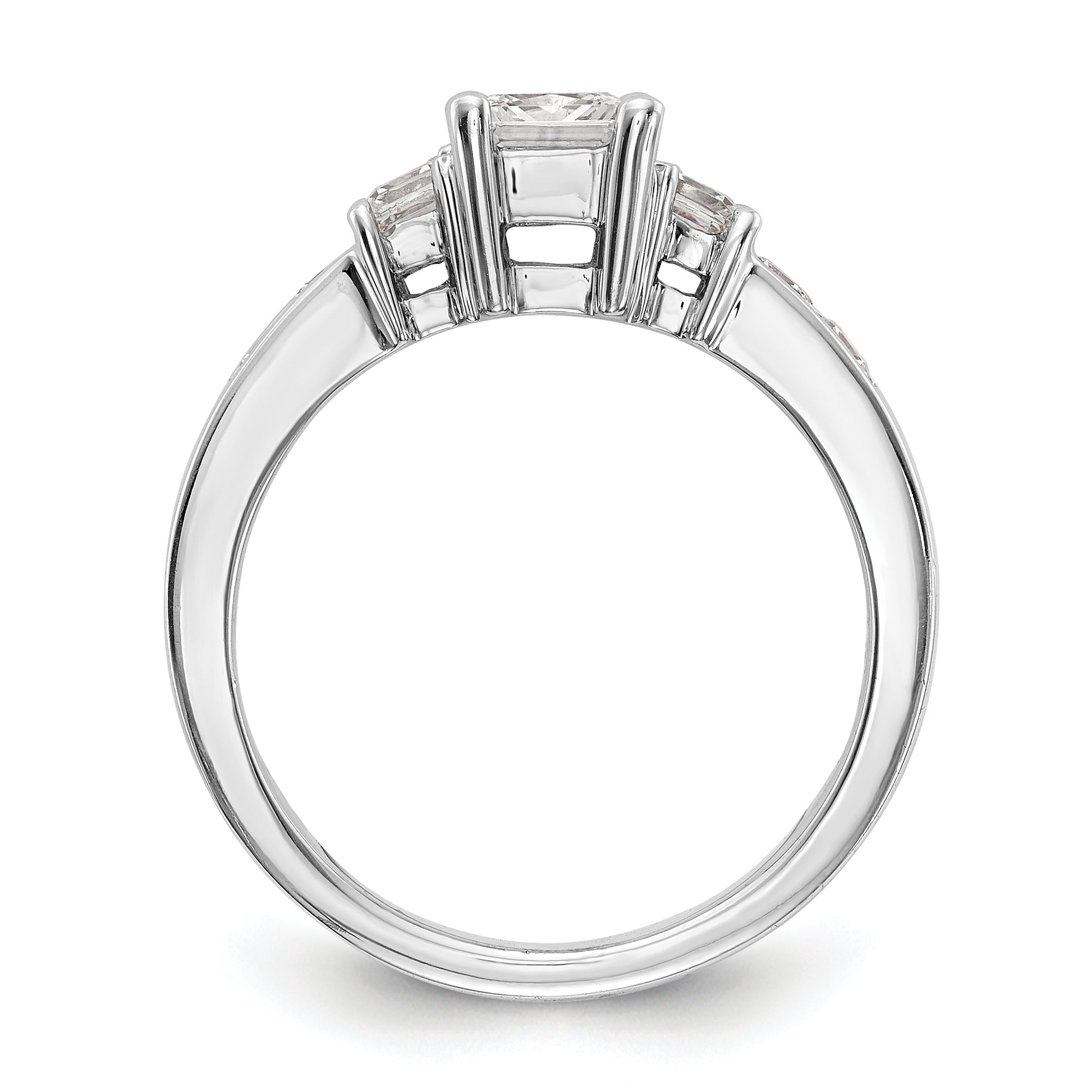 14K White Gold 3 Stone Simulated Diamond Engagement Ring