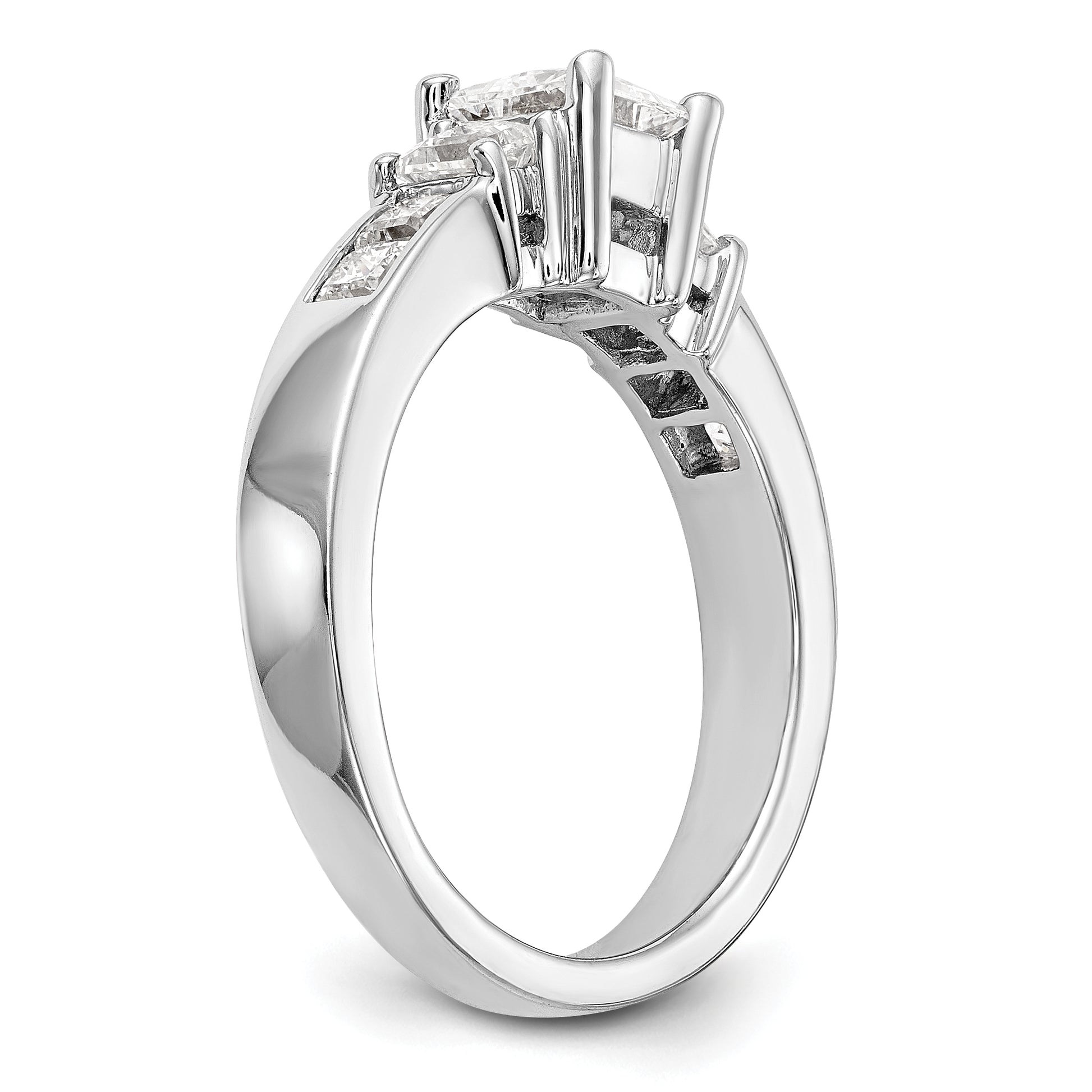 14K White Gold 3 Stone Simulated Diamond Engagement Ring