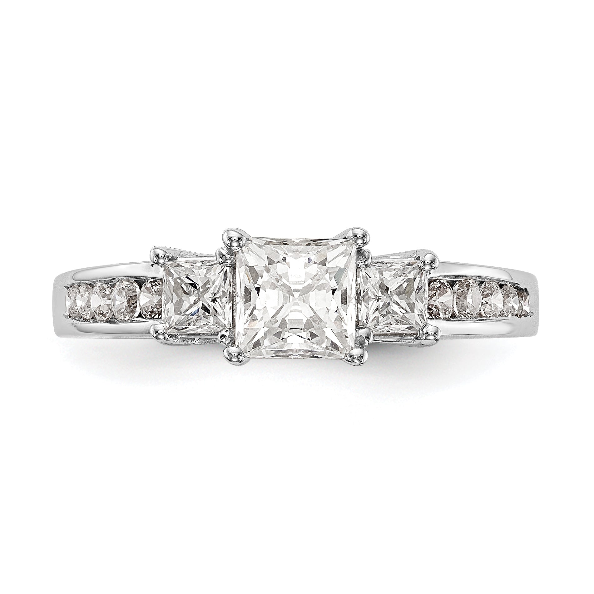 14K White Gold 3 Stone Simulated Diamond Engagement Ring