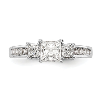 14K White Gold 3 Stone Simulated Diamond Engagement Ring