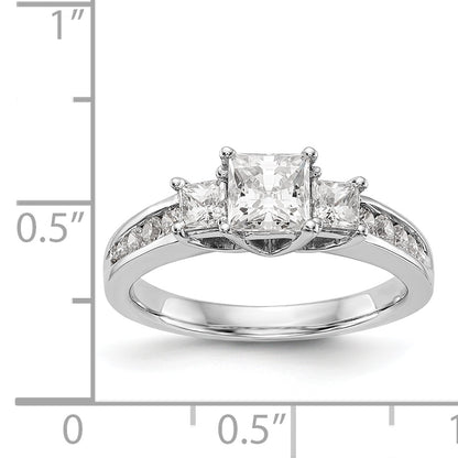 14K White Gold 3 Stone Simulated Diamond Engagement Ring