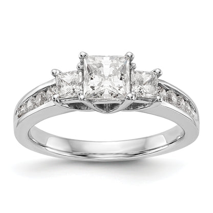 14K White Gold 3 Stone Simulated Diamond Engagement Ring