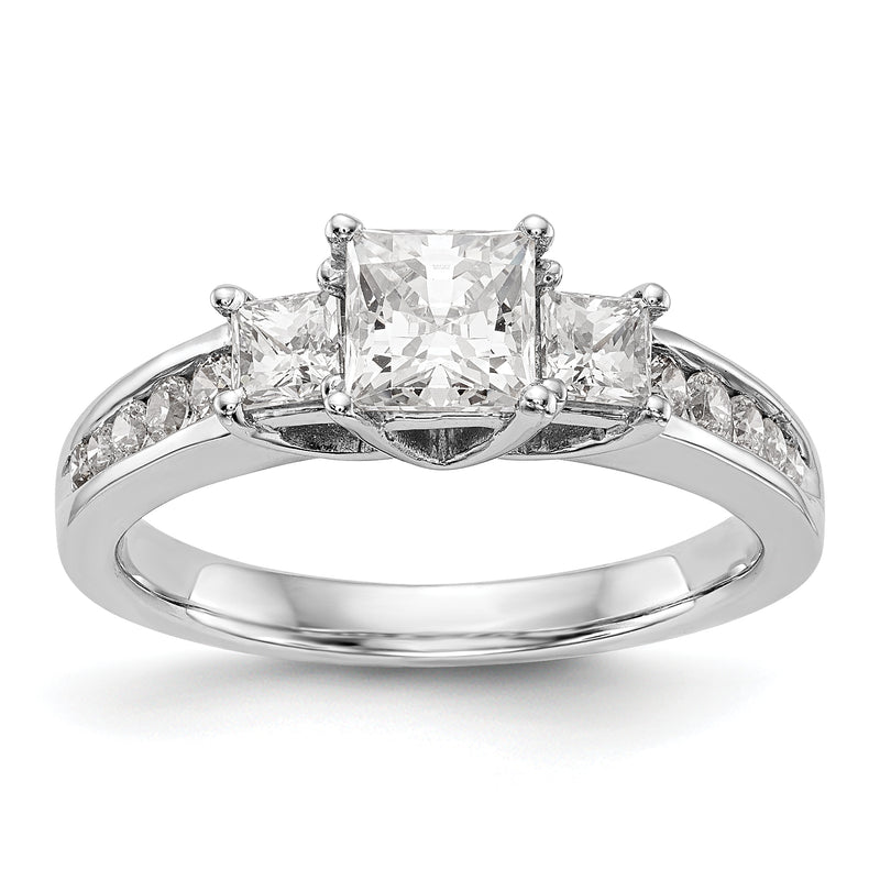 14K White Gold 3 Stone Simulated Diamond Engagement Ring
