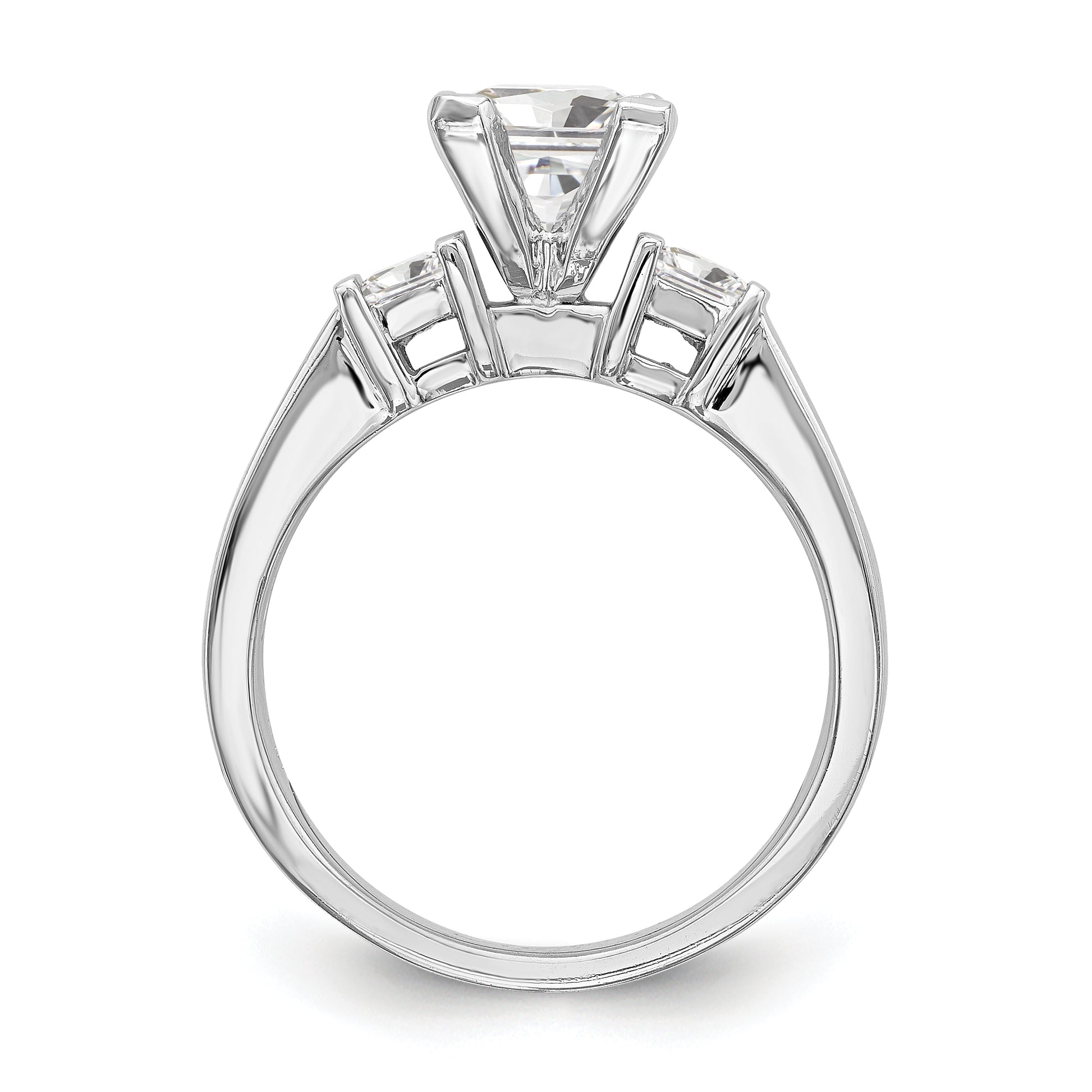 14K White Gold 3 Stone Peg Set Simulated Diamond Engagement Ring