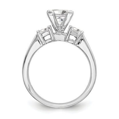 14K White Gold 3 Stone Peg Set Simulated Diamond Engagement Ring