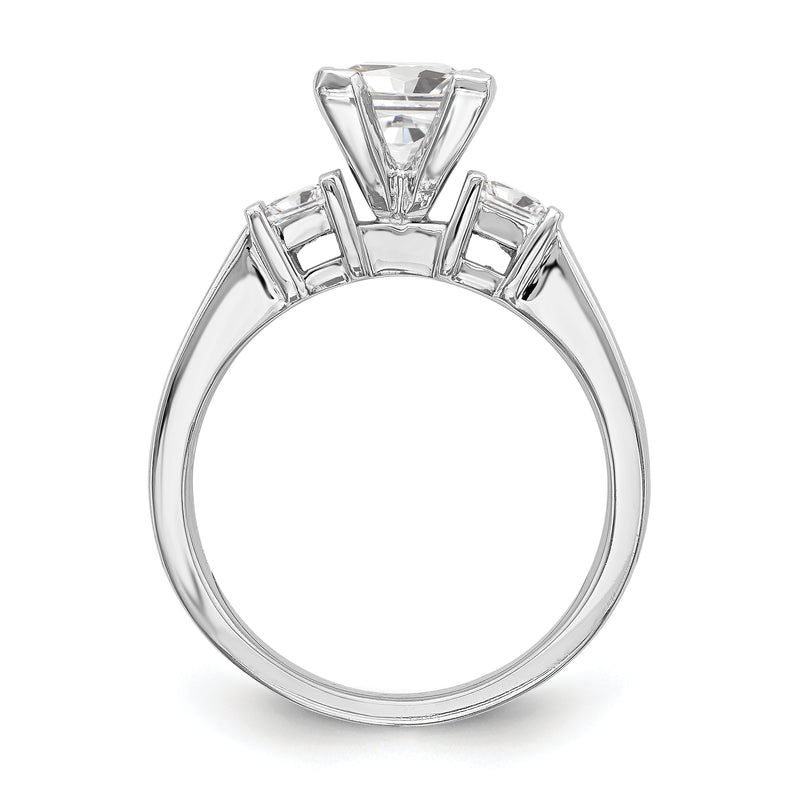 14K White Gold 3 Stone Peg Set Simulated Diamond Engagement Ring