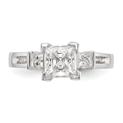 14K White Gold 3 Stone Peg Set Simulated Diamond Engagement Ring