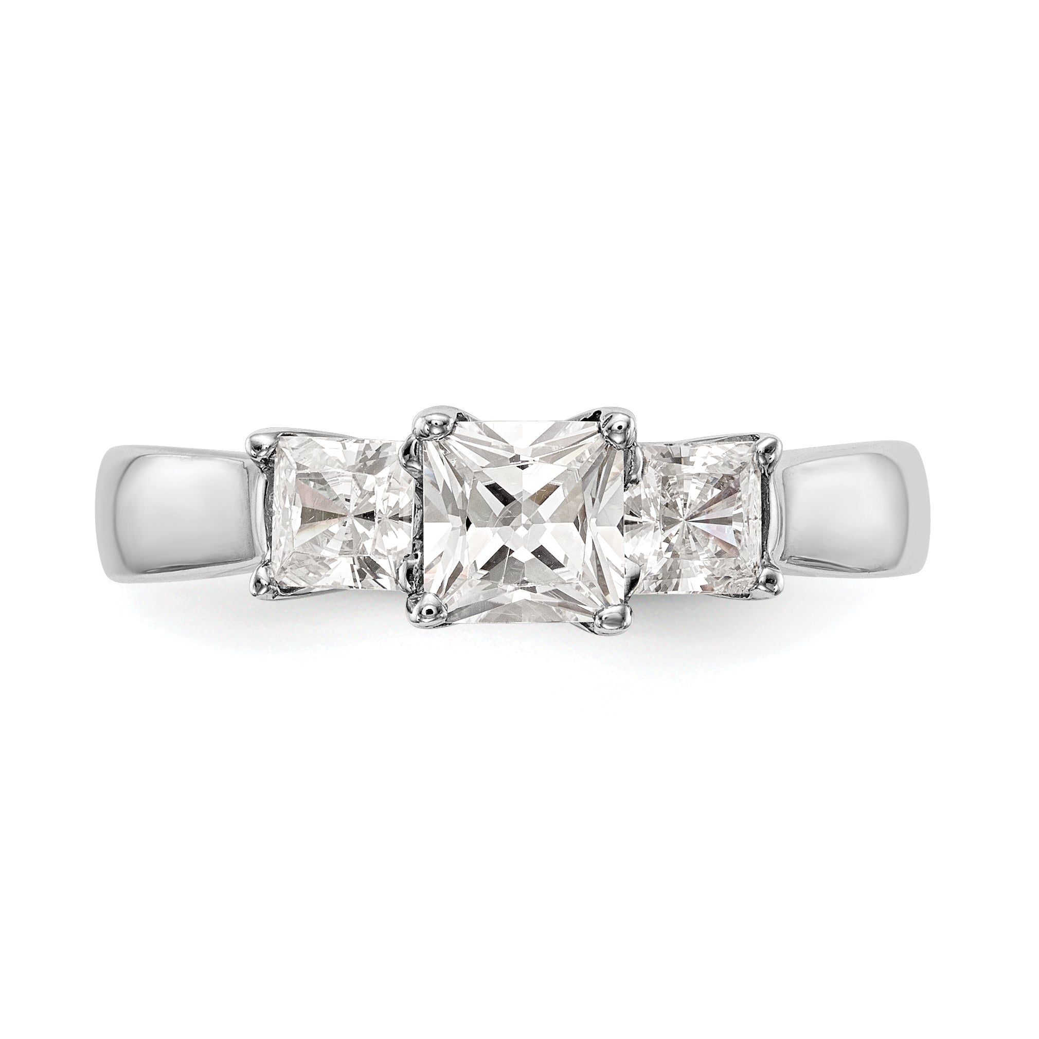 14K White Gold 3 Stone Simulated Diamond Engagement Ring