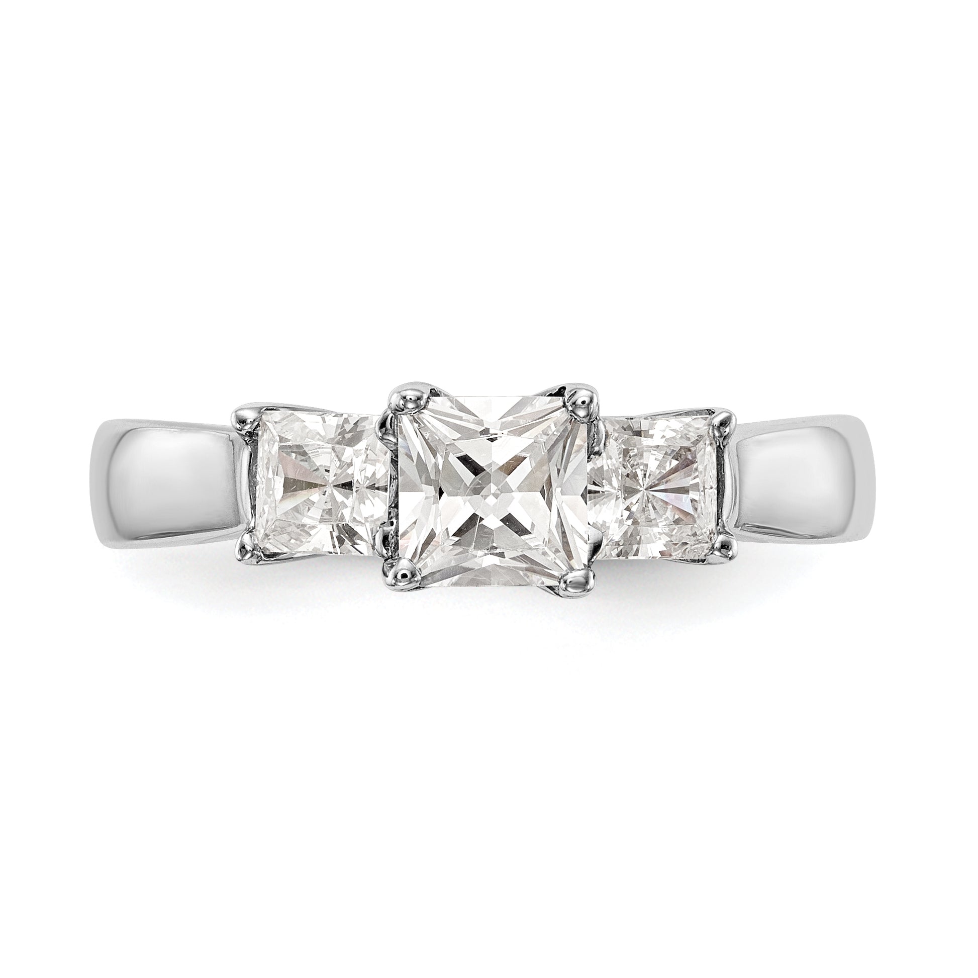 14K White Gold 3 Stone Simulated Diamond Engagement Ring
