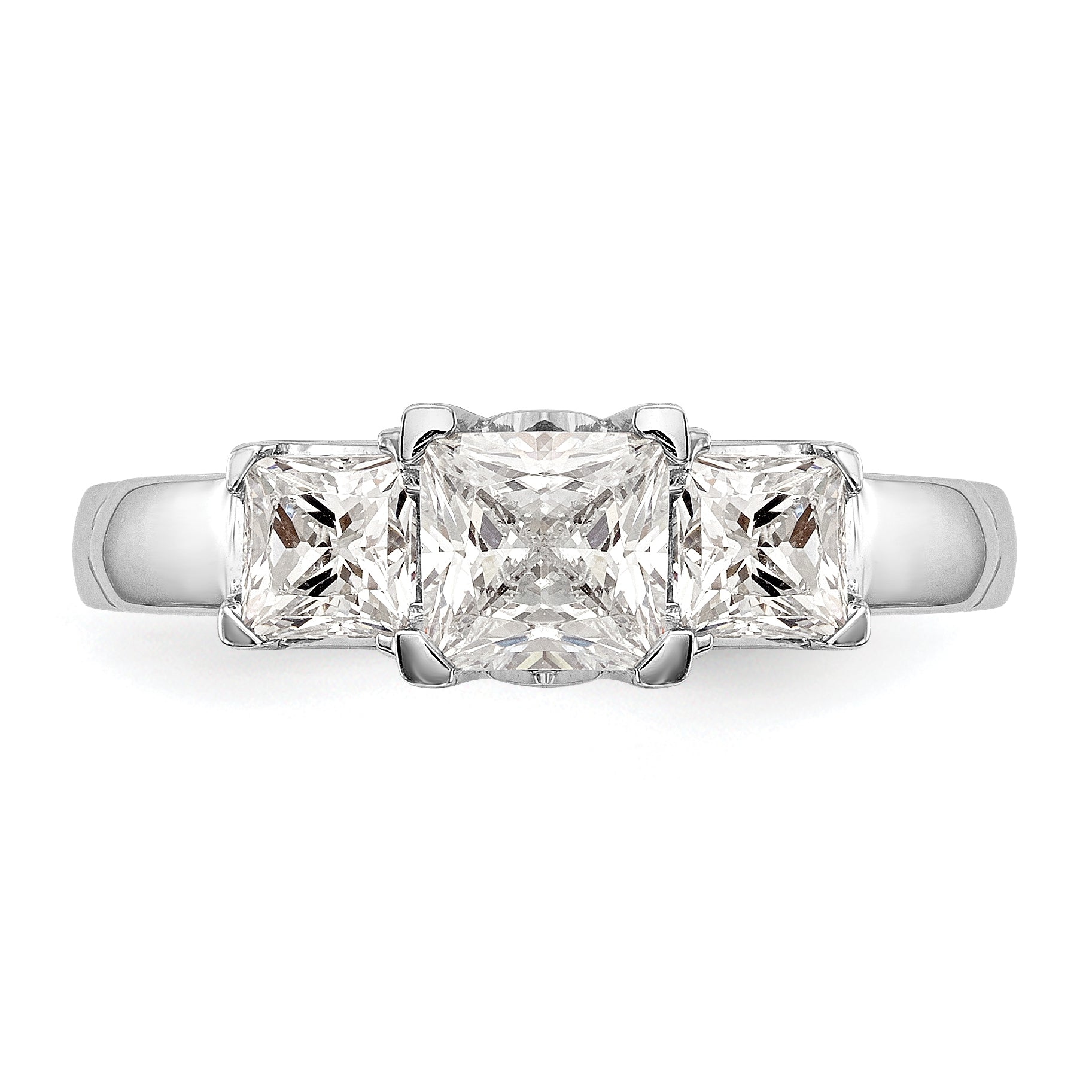 14K White Gold 3 Stone Simulated Diamond Engagement Ring