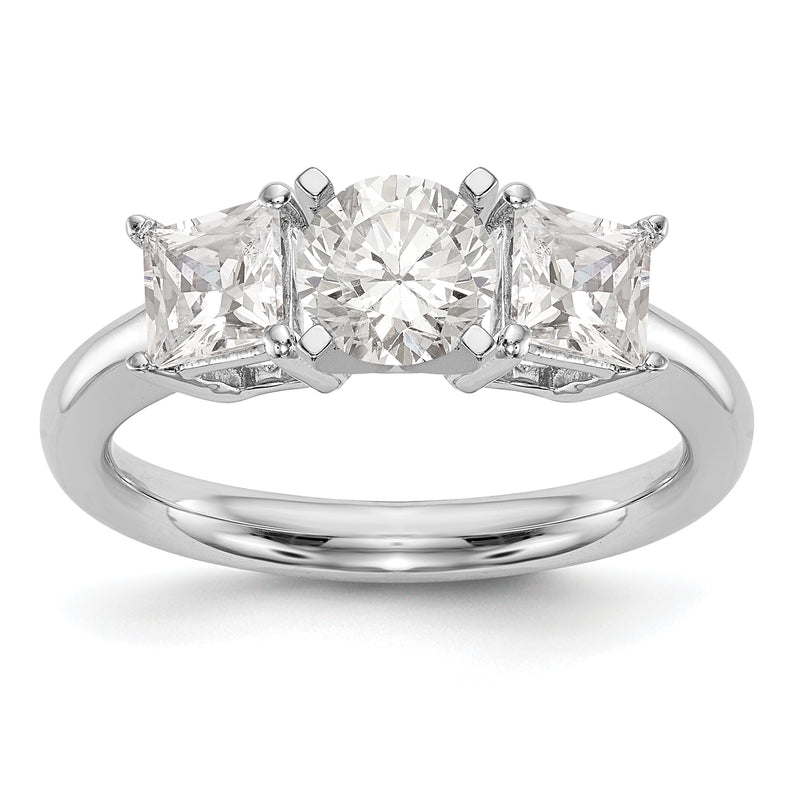 14K White Gold 3 Stone Diamond Peg Set Engagement Ring