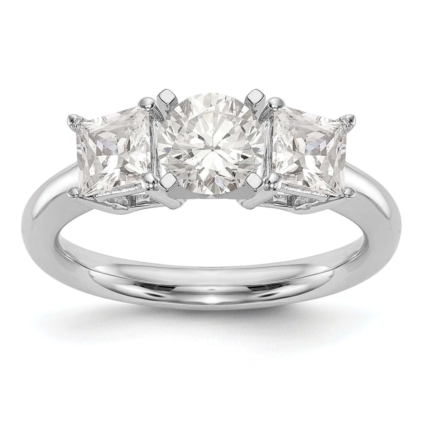 14K White Gold 3 Stone Diamond Peg Set Engagement Ring