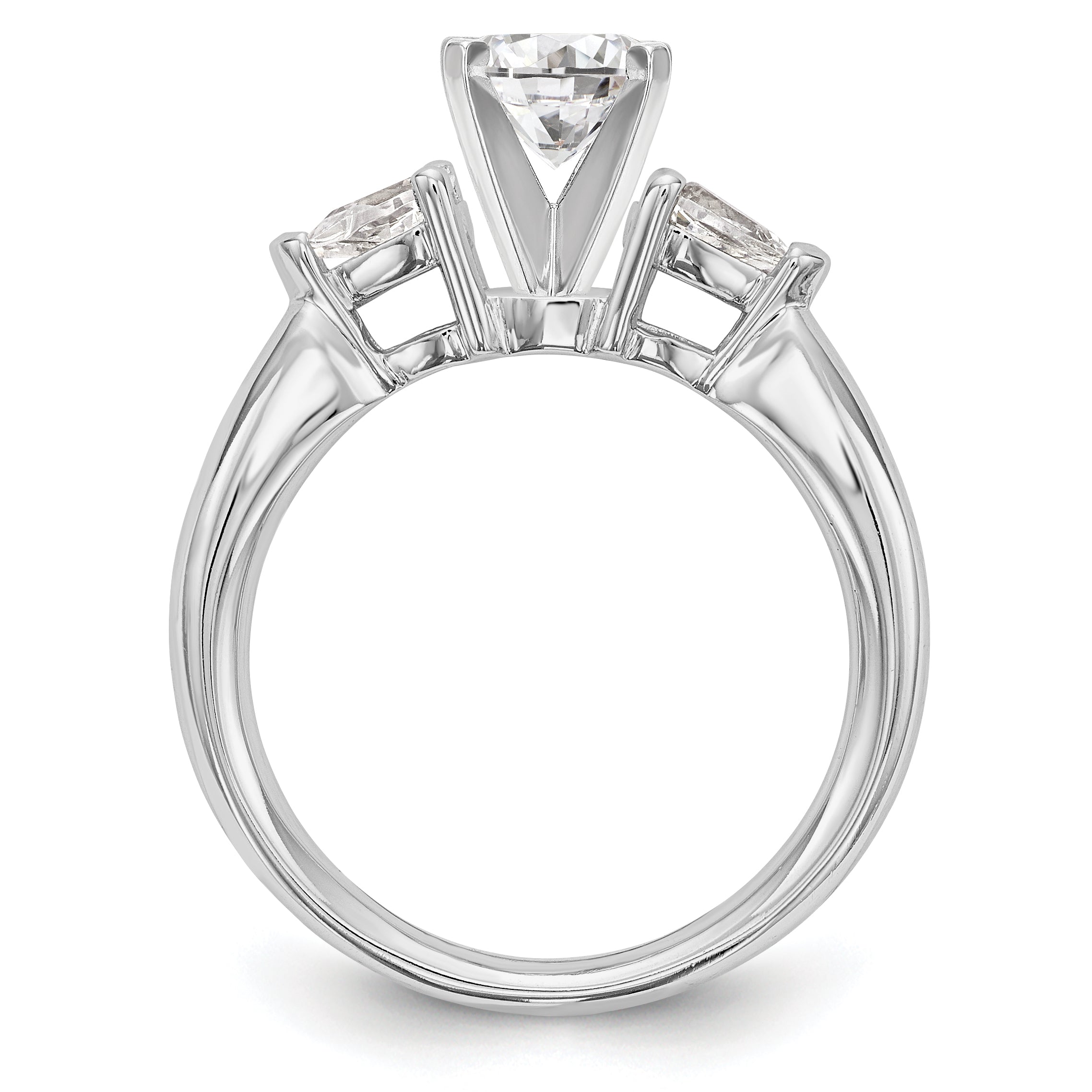 14K White Gold 3 Stone Diamond Peg Set CZ Engagement Ring