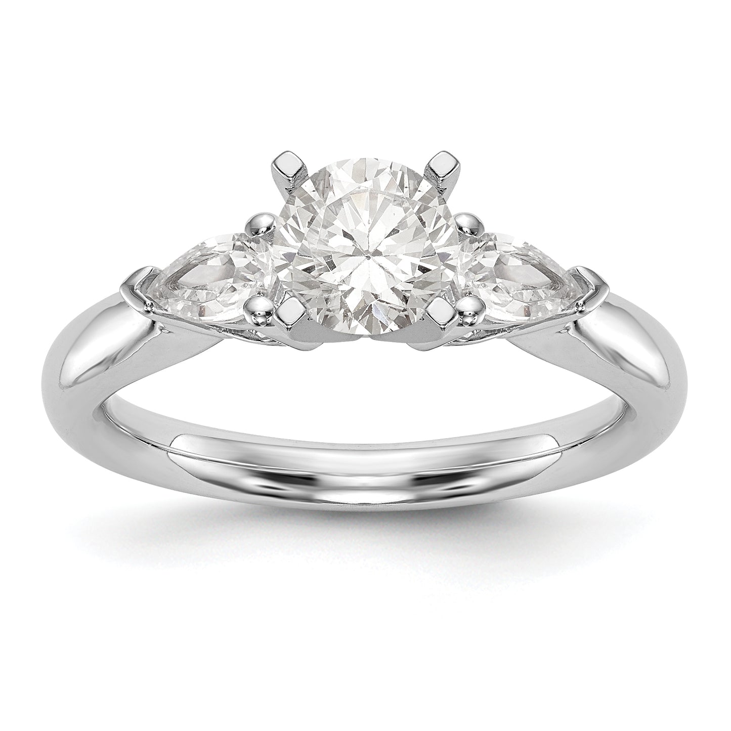14K White Gold 3 Stone Simulated Diamond Peg Set Engagement Ring