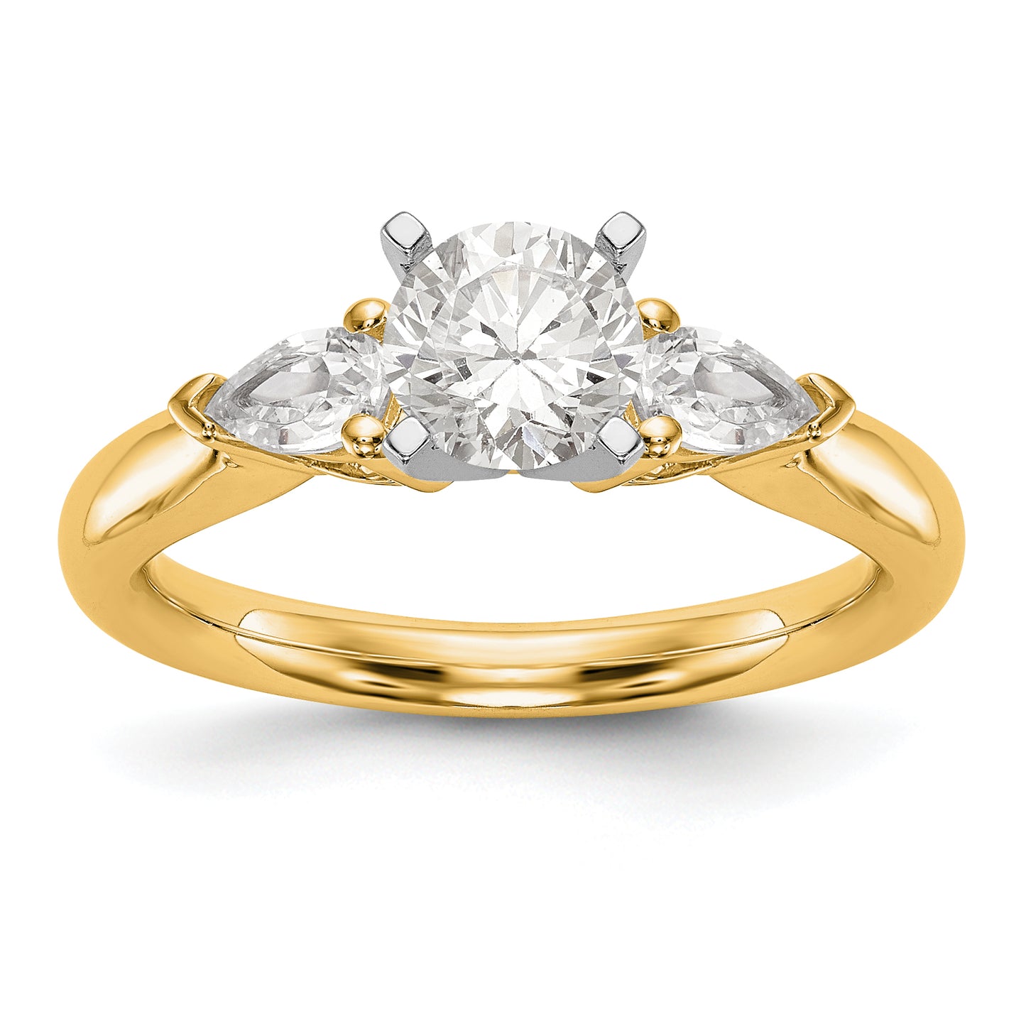 14KY 3 Stone Simulated Diamond Peg Set Engagement Ring