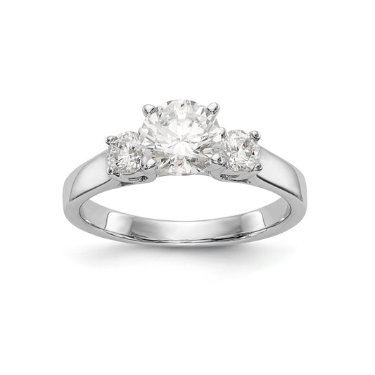 14K White Gold 3 Stone Diamond Peg Set CZ Engagement Ring