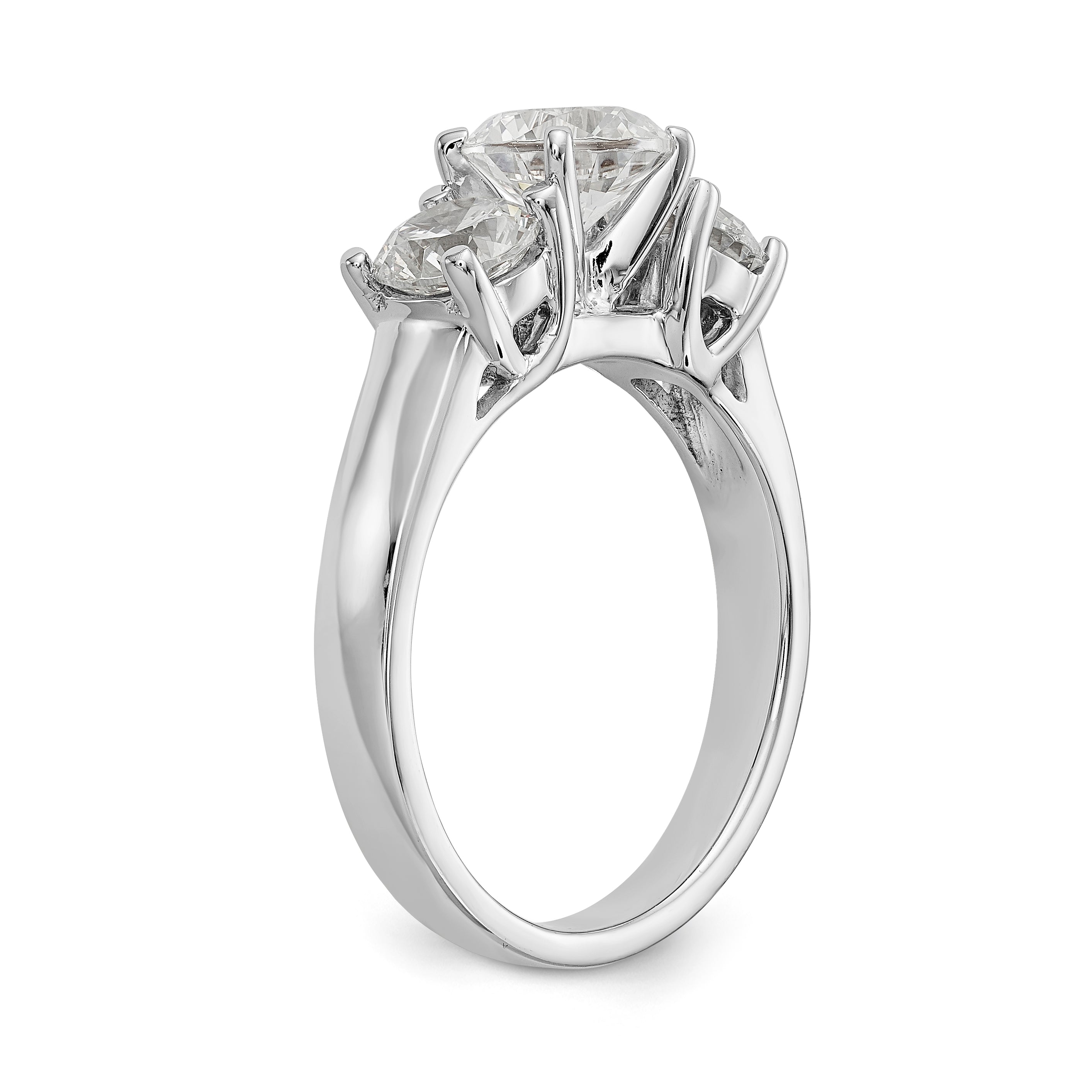 14K White Gold 3 Stone Diamond Peg Set CZ Engagement Ring