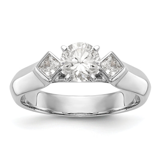 14K White Gold 3 Stone Diamond Peg Set Engagement Ring