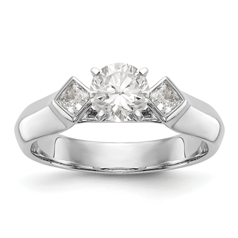 14K White Gold 3 Stone Diamond Peg Set Engagement Ring