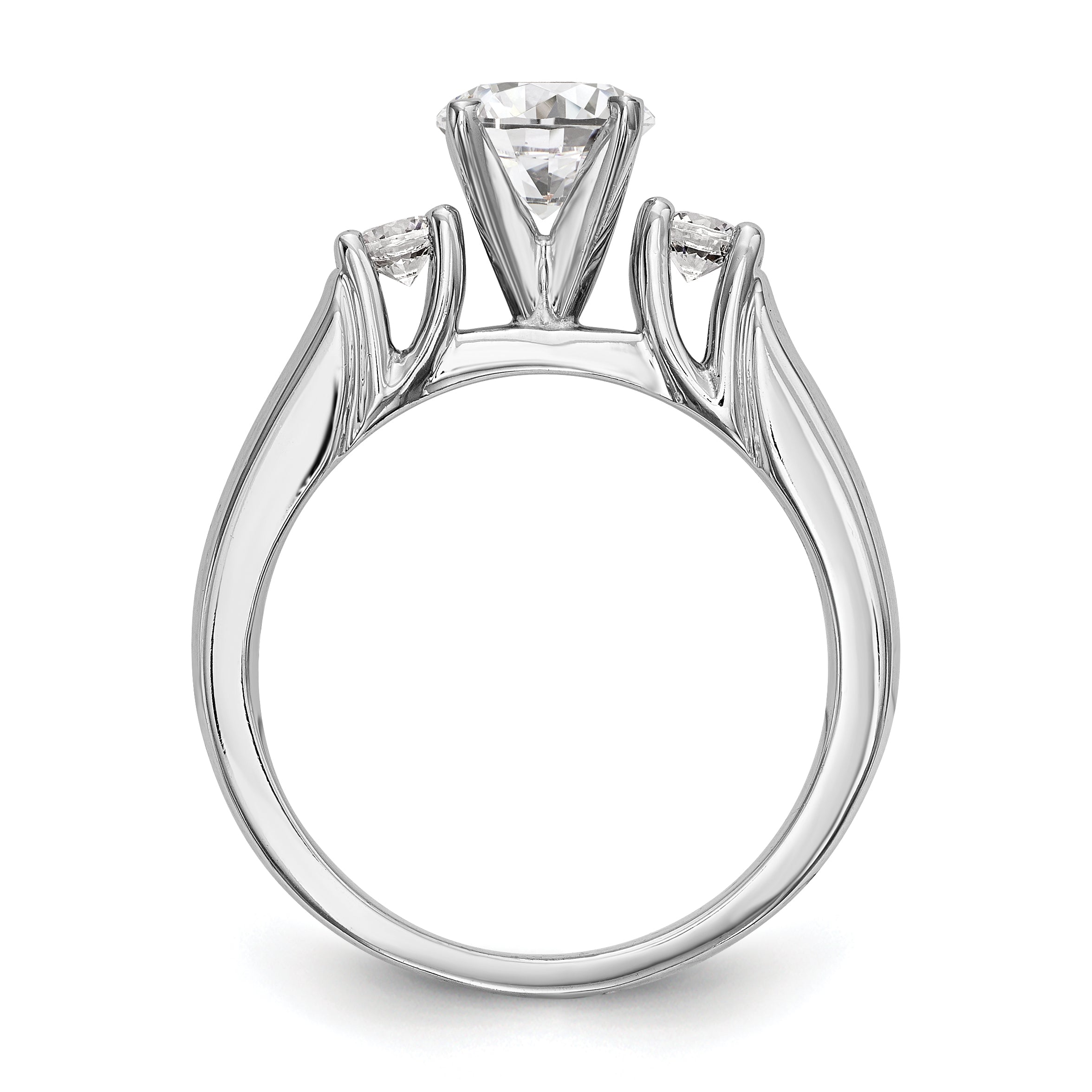14K White Gold 3 Stone Diamond Peg Set CZ Engagement Ring