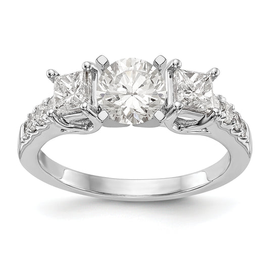 14K White Gold 3 Stone Diamond Peg Set CZ Engagement Ring