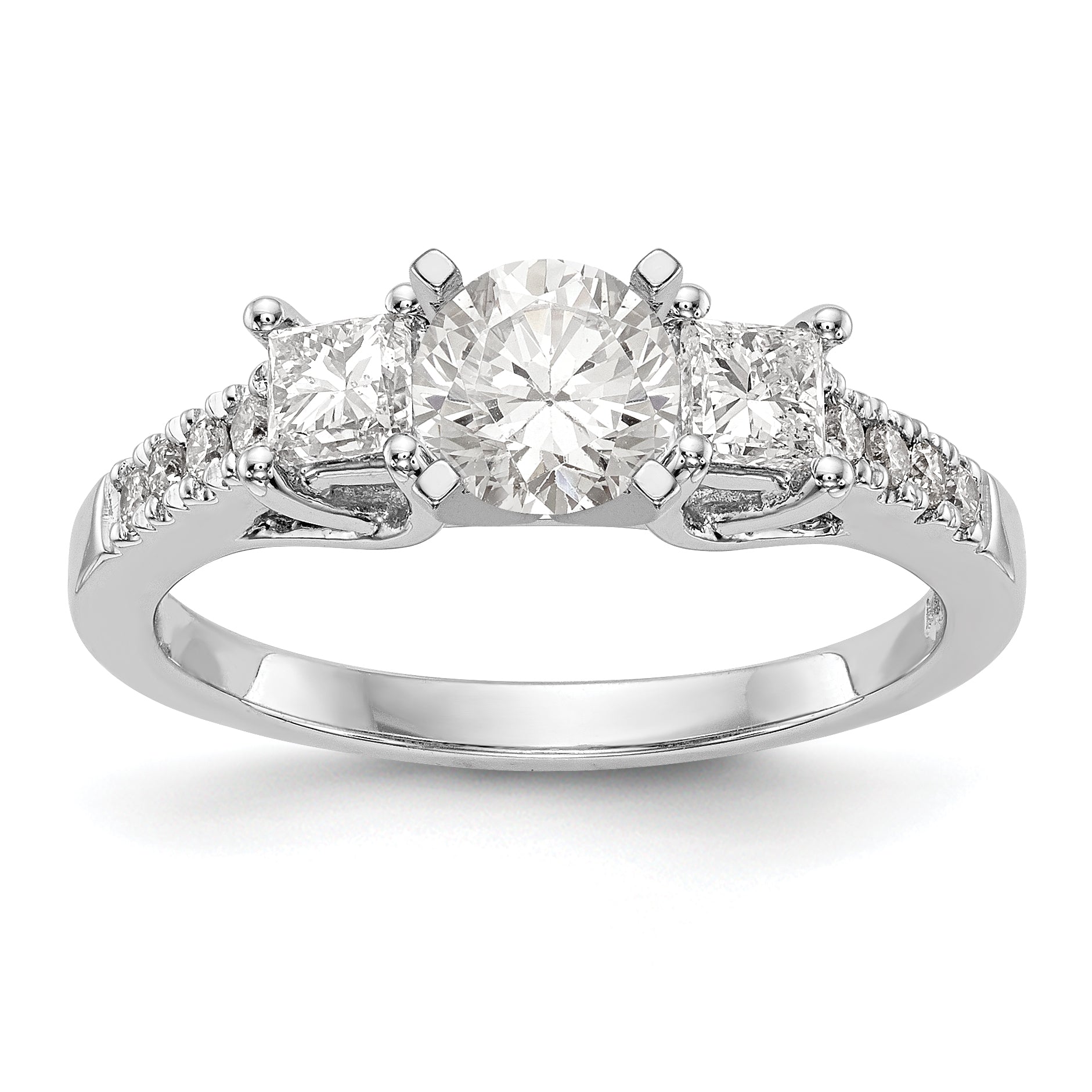 14K White Gold 3 Stone Diamond Peg Set CZ Engagement Ring