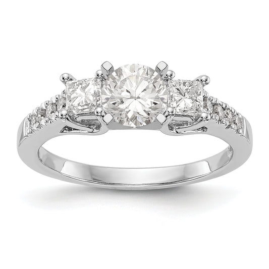 14K White Gold 3 Stone Diamond Peg Set CZ Engagement Ring