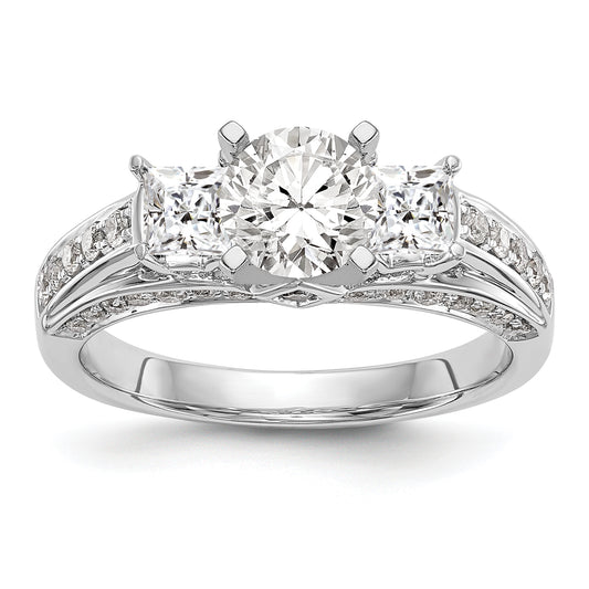 14k White Gold Peg Set Simulated Diamond Engagement Ring