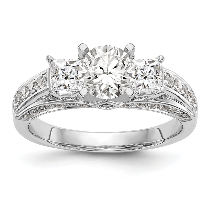 14k White Gold Peg Set Simulated Diamond Engagement Ring