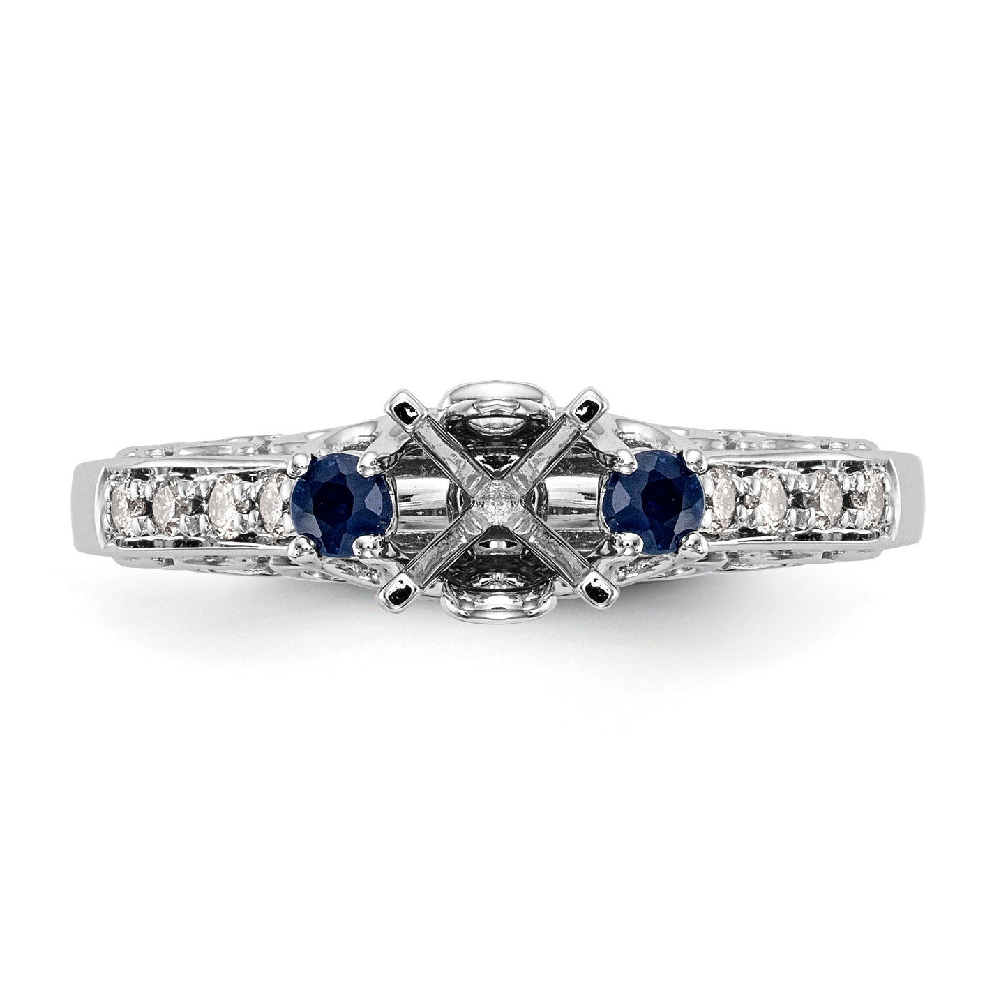 14k White Gold 3 stone Dia Peg Set with Sapphire CZ Engagement Ring