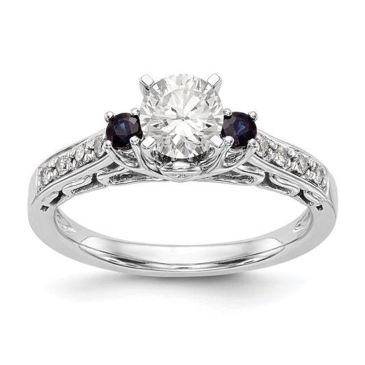 14k White Gold 3 stone Dia Peg Set with Sapphire CZ Engagement Ring