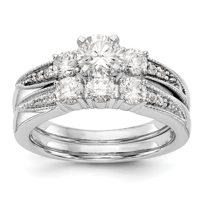 14K White Gold 3 Stone Diamond Peg Set CZ Engagement Ring