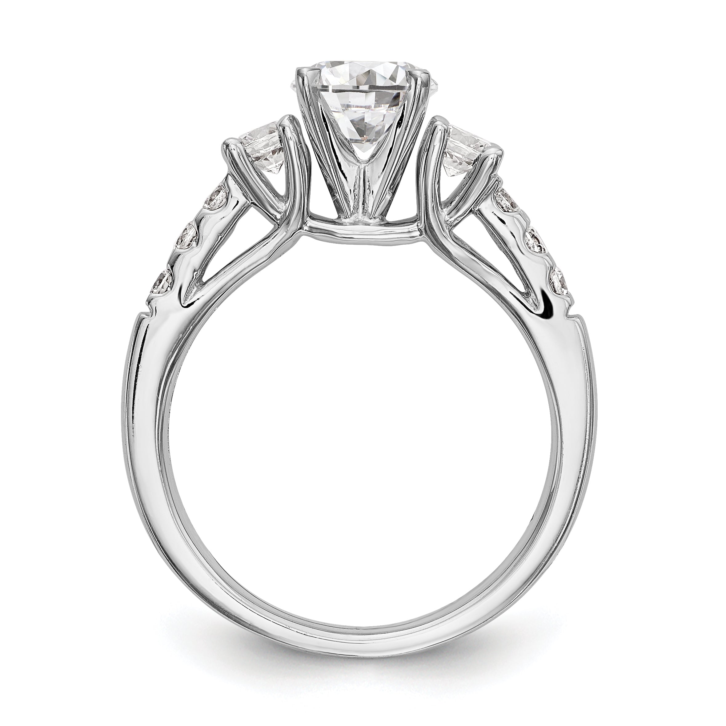 14K White Gold 3 Stone Diamond Peg Set CZ Engagement Ring
