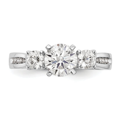 14K White Gold 3 Stone Diamond Peg Set CZ Engagement Ring