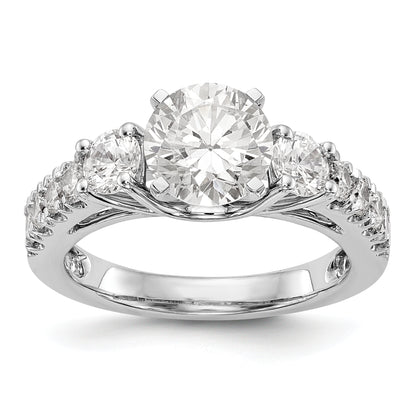 14K White Gold 3 Stone Diamond Peg Set CZ Engagement Ring