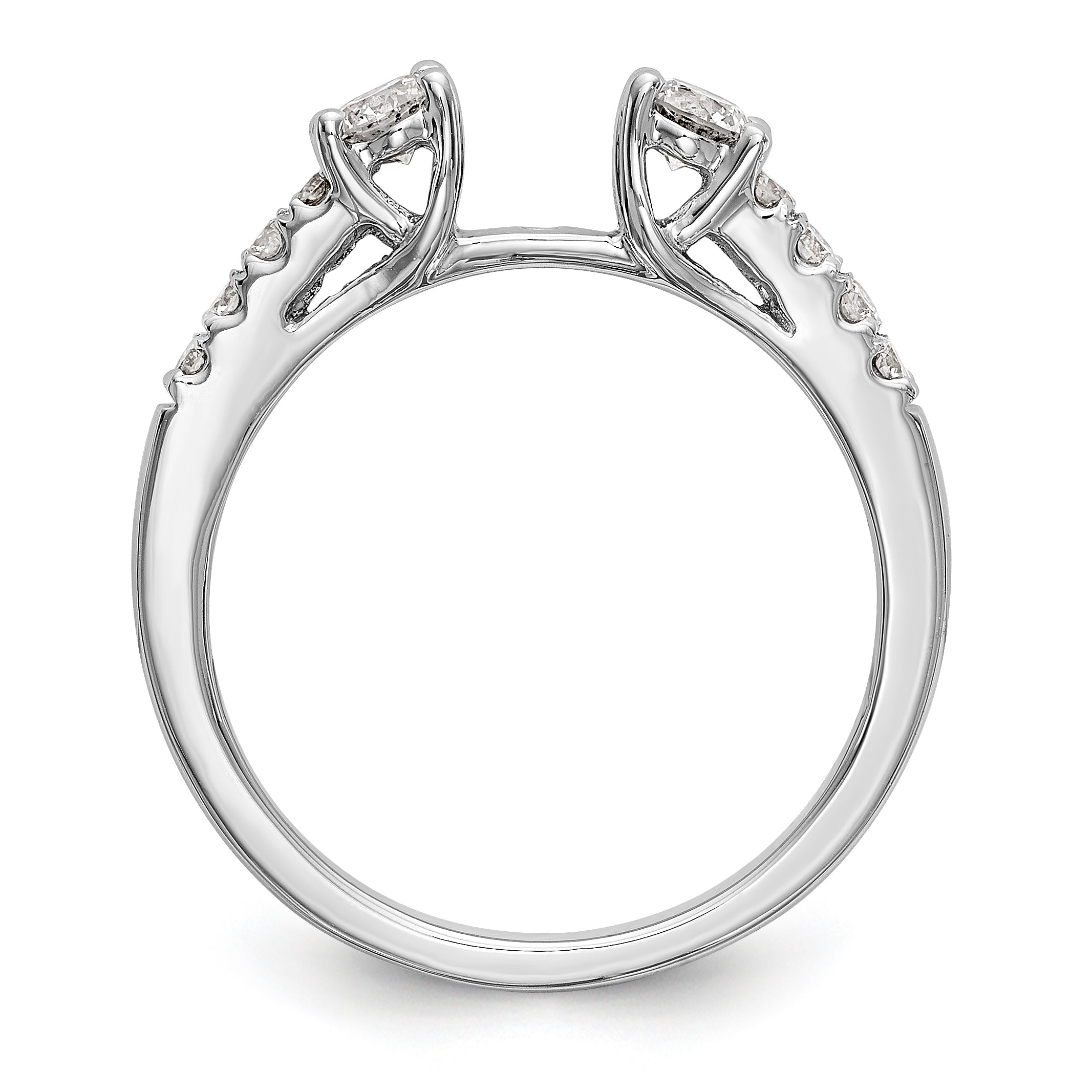14K White Gold 3 Stone Diamond Peg Set CZ Engagement Ring