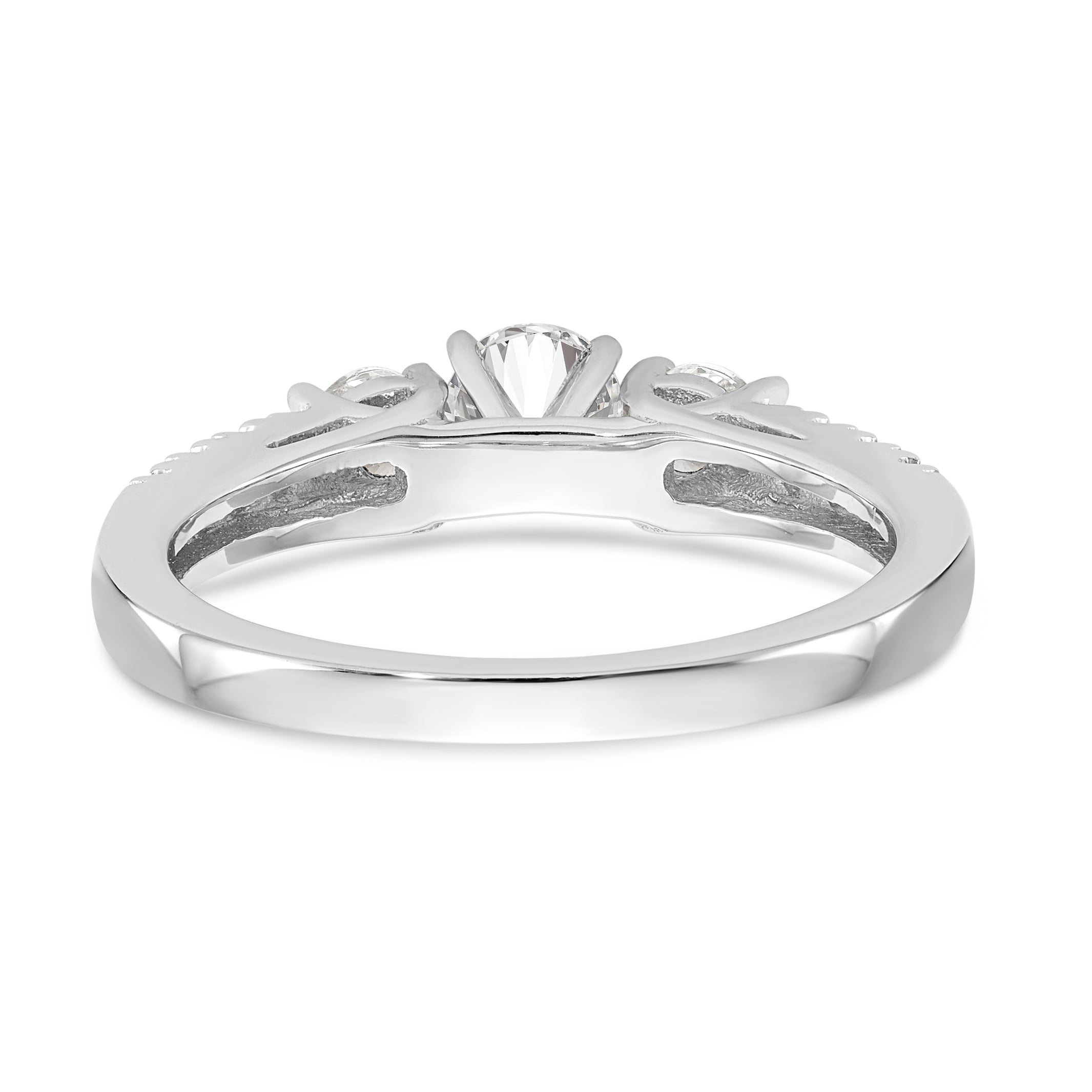 14K White Gold 3 Stone Diamond Peg Set CZ Engagement Ring