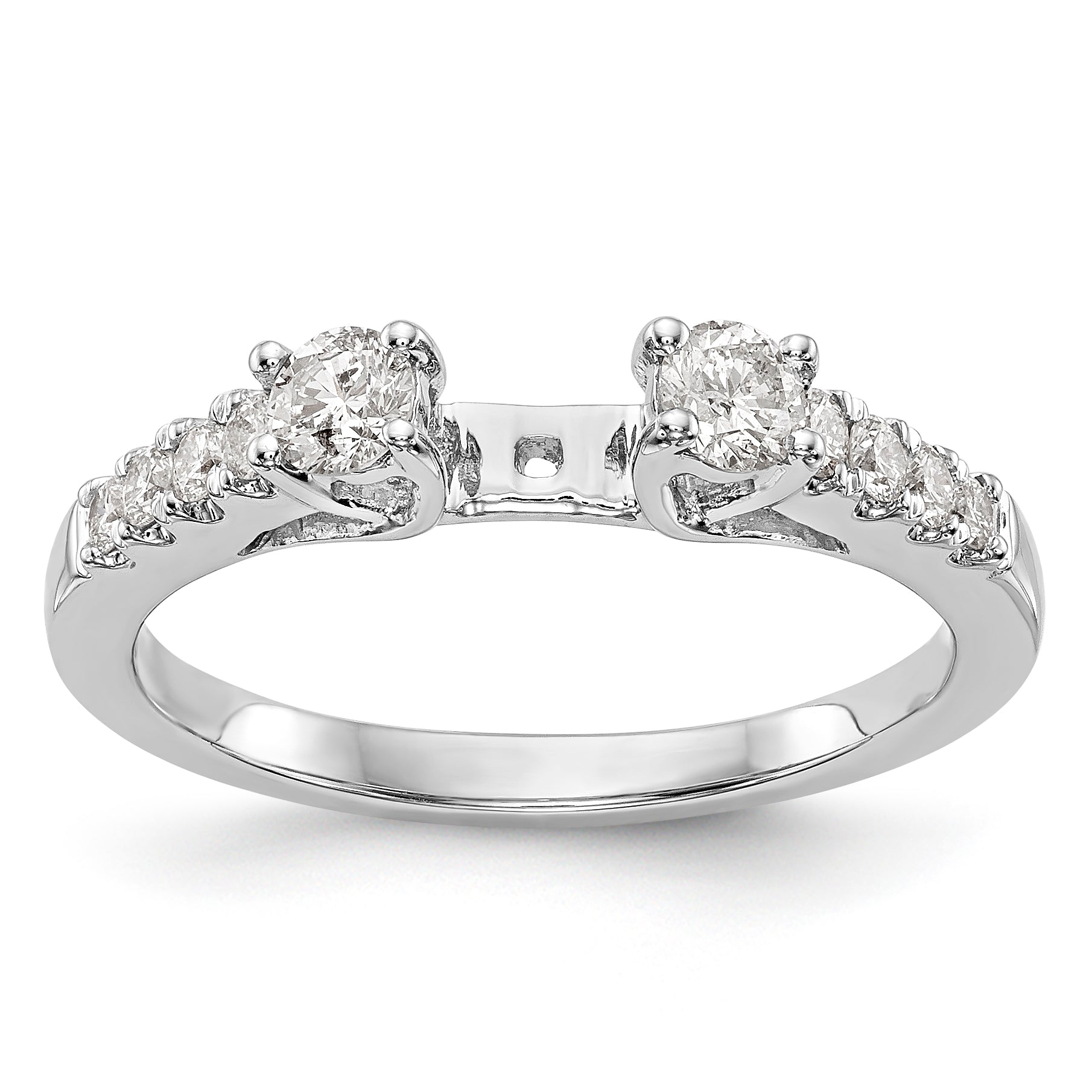 14K White Gold 3 Stone Diamond Peg Set CZ Engagement Ring