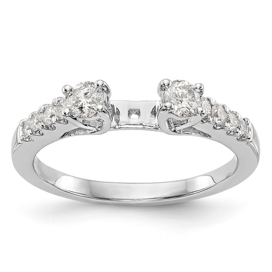 14K White Gold 3 Stone Diamond Peg Set CZ Engagement Ring