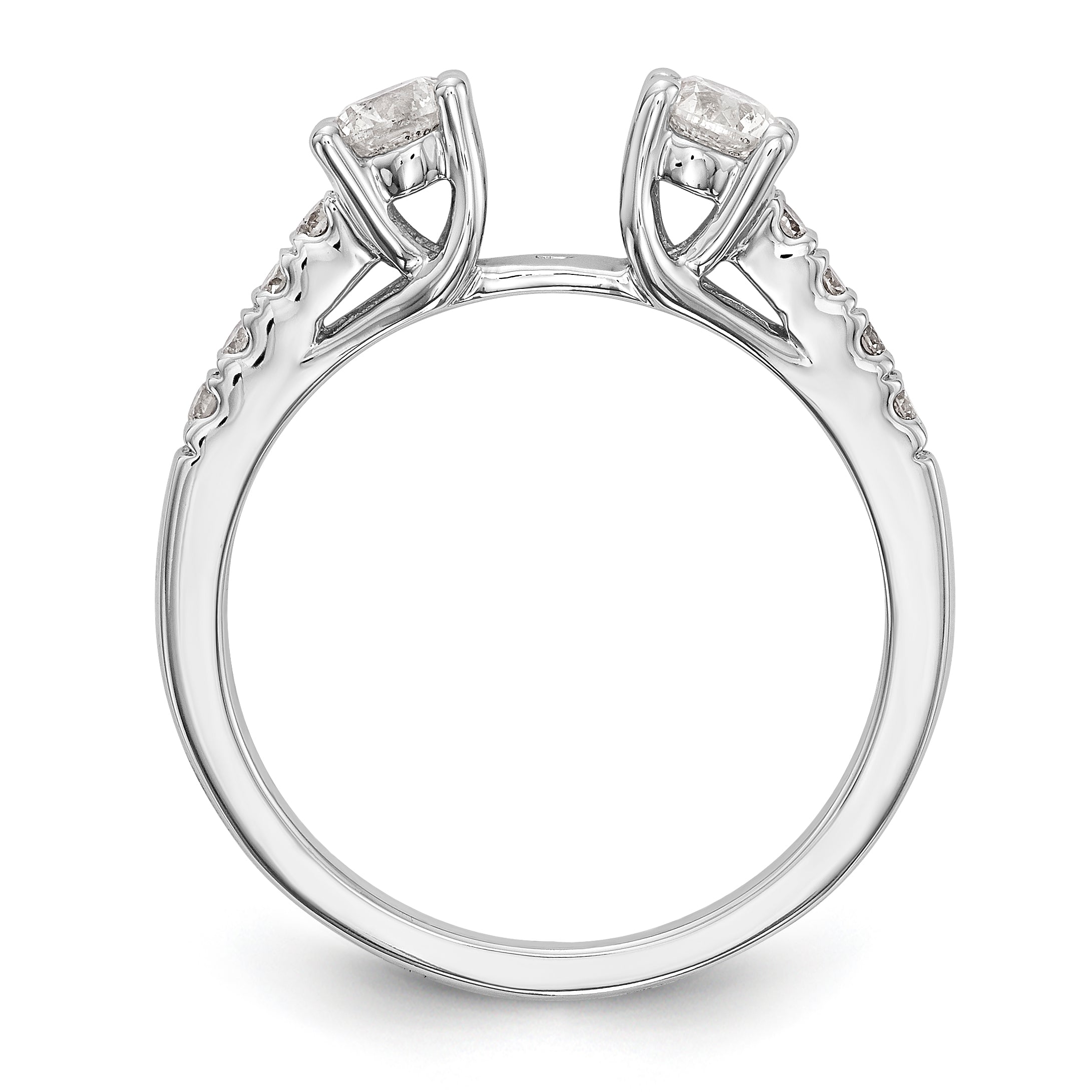 14K White Gold 3 Stone Diamond Peg Set CZ Engagement Ring