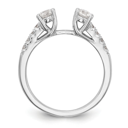 14K White Gold 3 Stone Diamond Peg Set CZ Engagement Ring