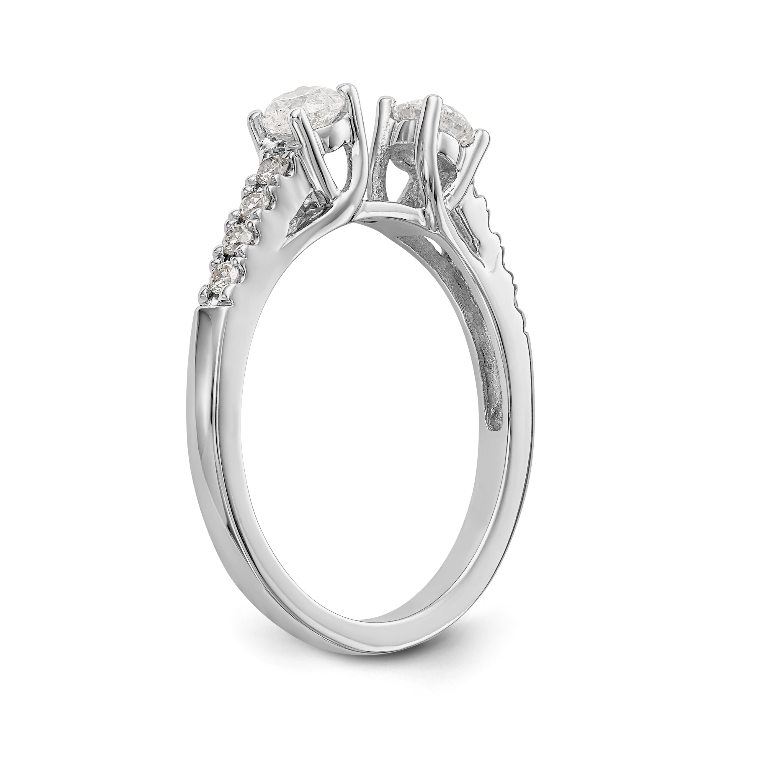 14K White Gold 3 Stone Diamond Peg Set CZ Engagement Ring