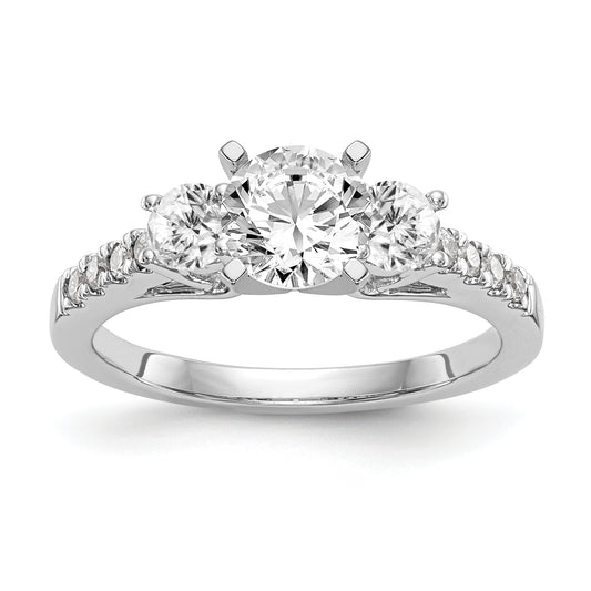 14K White Gold 3 Stone Diamond Peg Set CZ Engagement Ring
