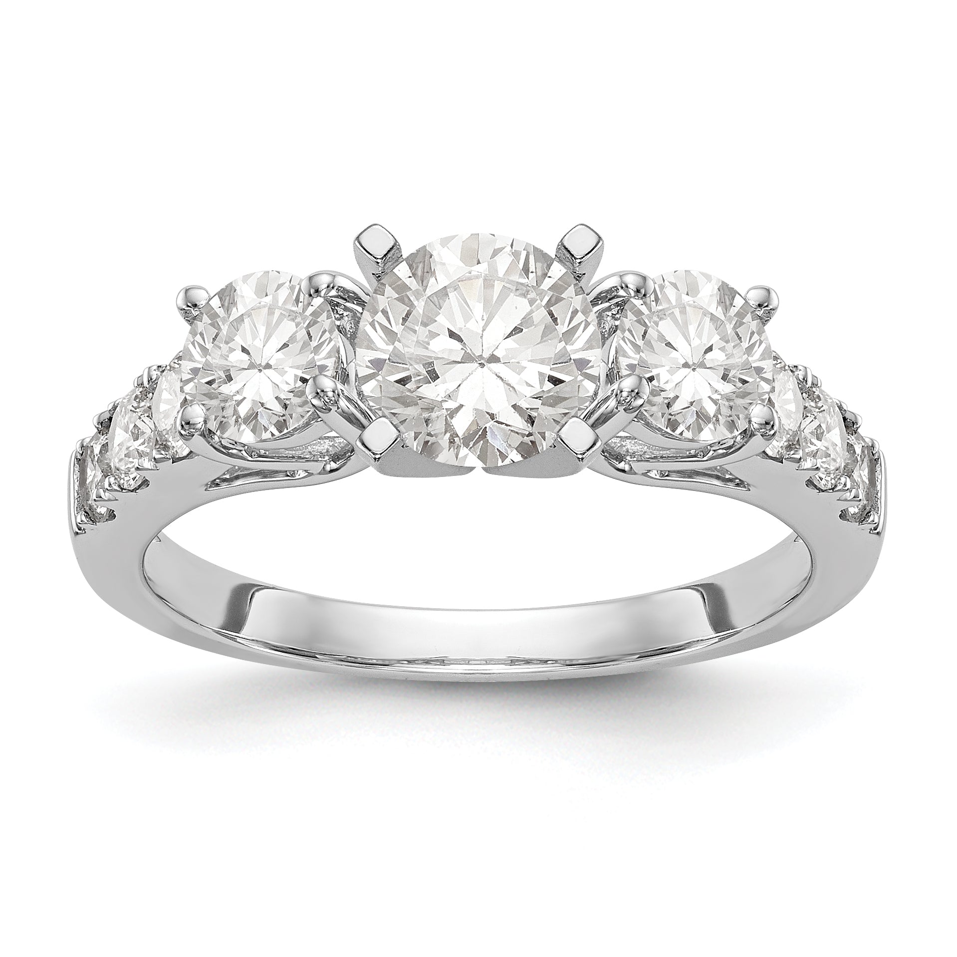 14K White Gold 3 Stone Diamond Peg Set CZ Engagement Ring