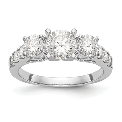 14K White Gold 3 Stone Diamond Peg Set CZ Engagement Ring