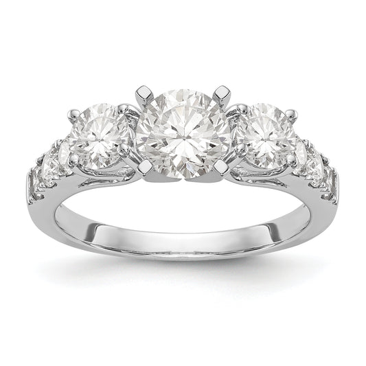 14K White Gold 3 Stone Diamond Peg Set CZ Engagement Ring