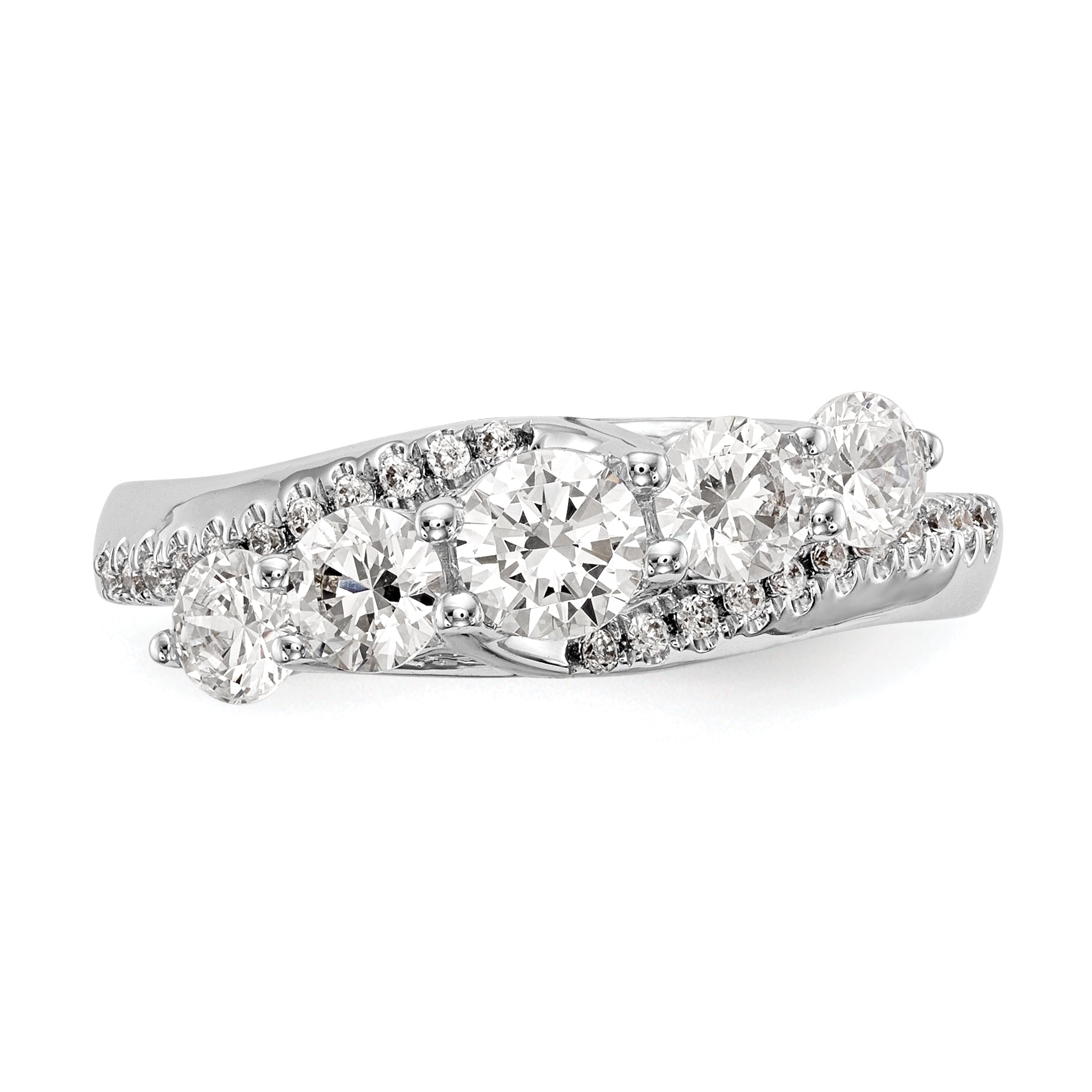 14K White Gold 5 Stone Simulated Diamond Engagement Ring