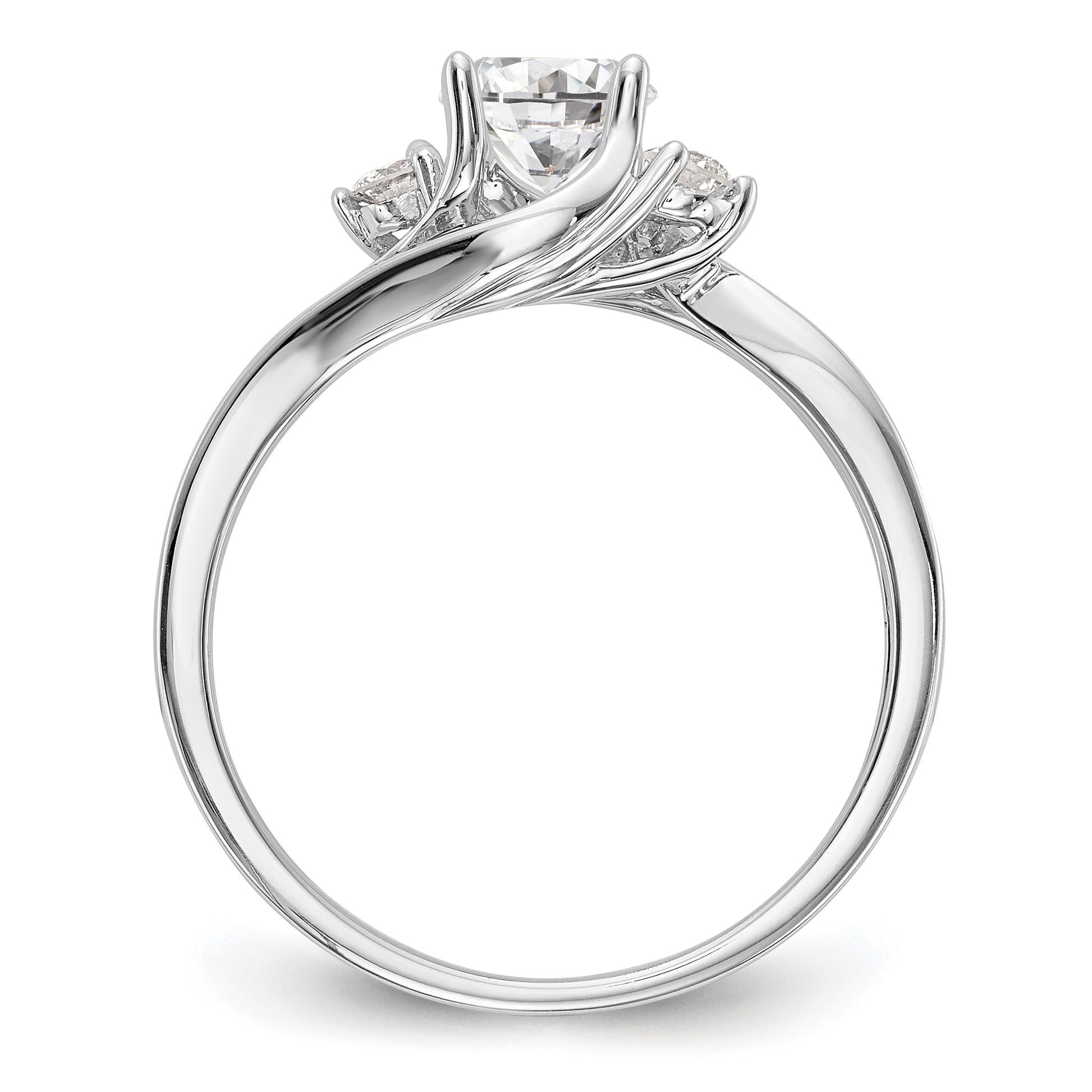14K White Gold 3 Stone Simulated Diamond Engagement Ring