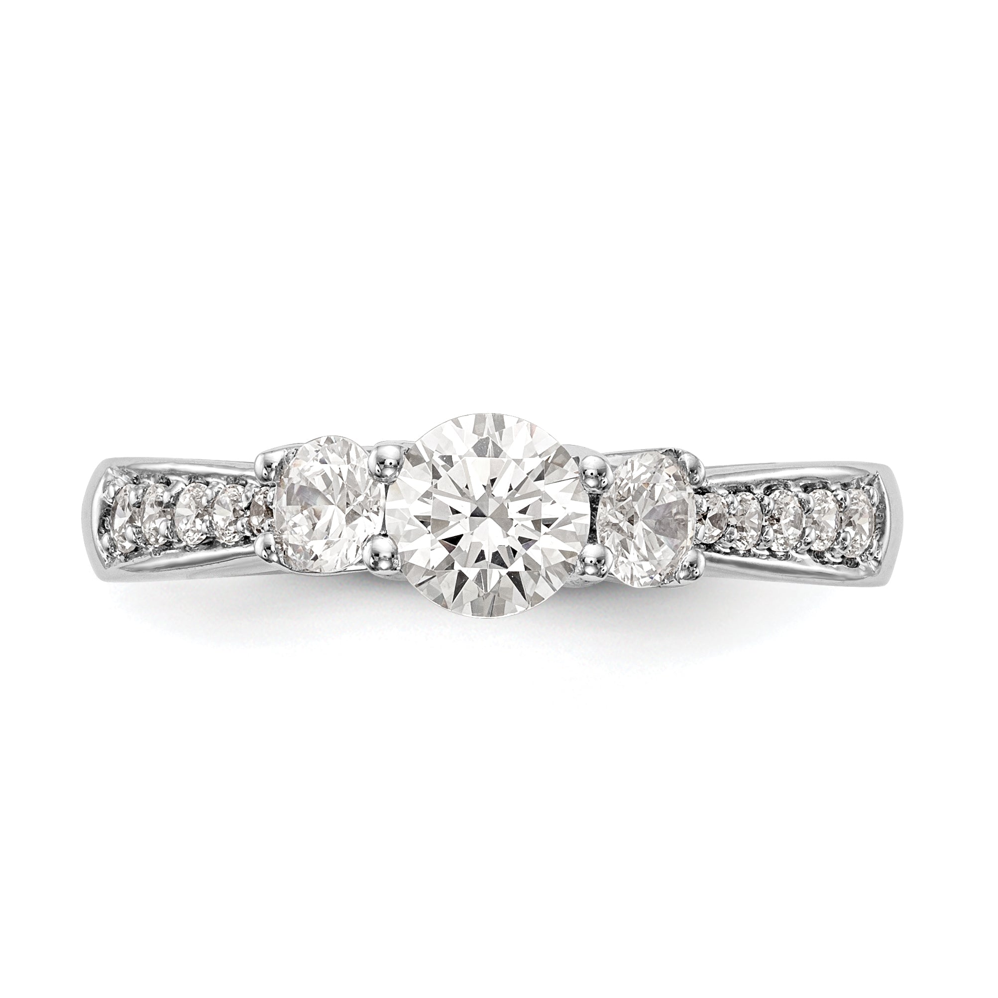 14K White Gold 3 Stone Simulated Diamond Engagement Ring